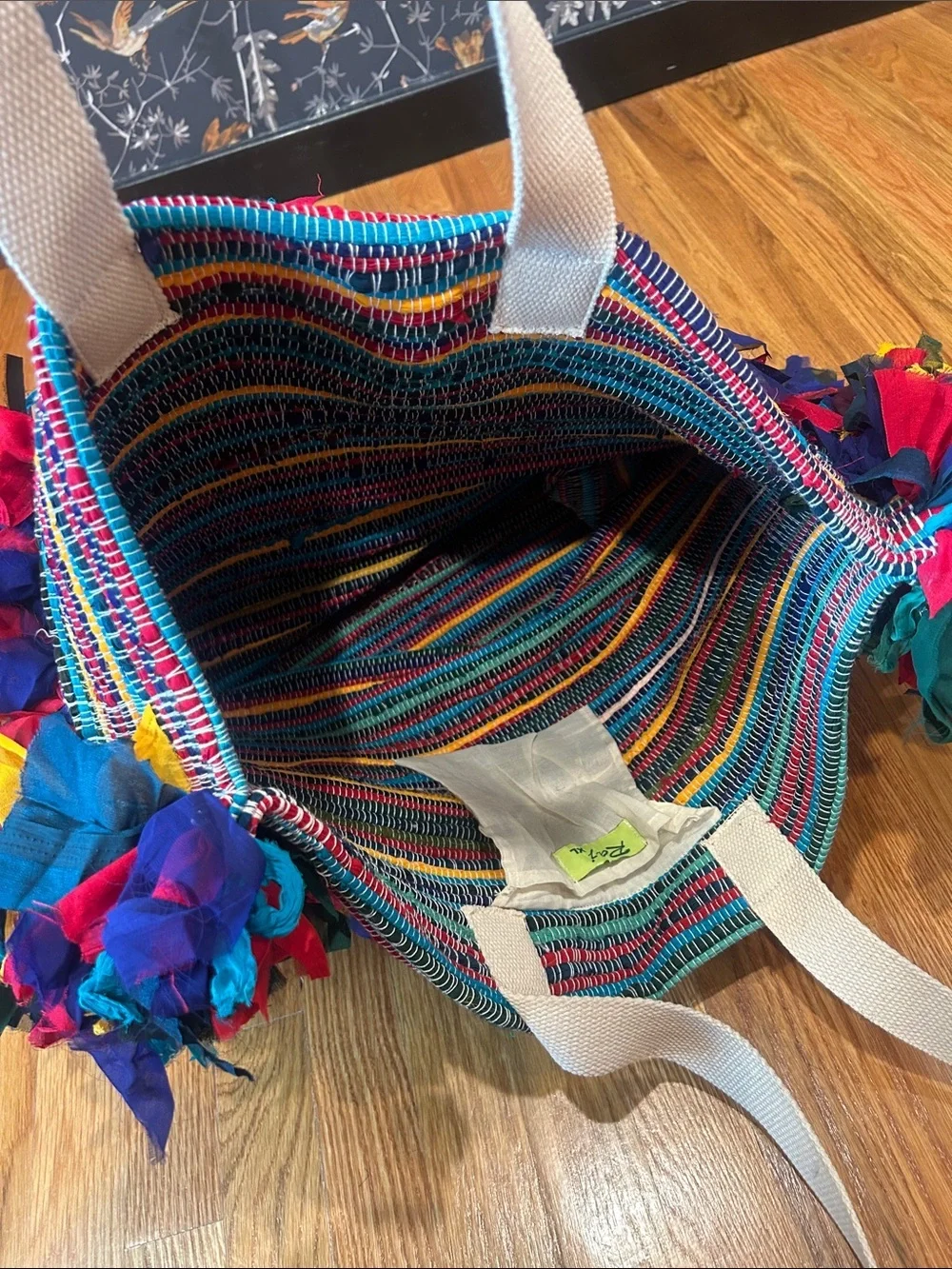 Raj Multicolor Fringe Woven Tote oversized XL carpet bag rotor new w/o tag